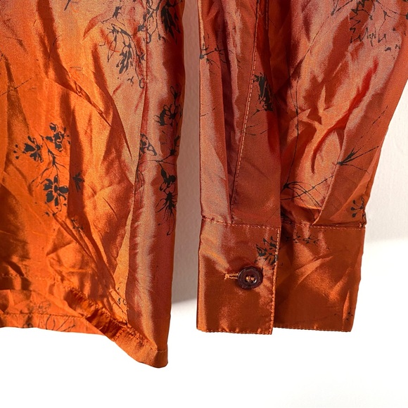 ESCADA Margaretha Ley Silk Copper Black Floral Button Blouse - Picture 6 of 9